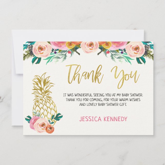 Pineapple Floral Baby Shower Thank You Card (Front)