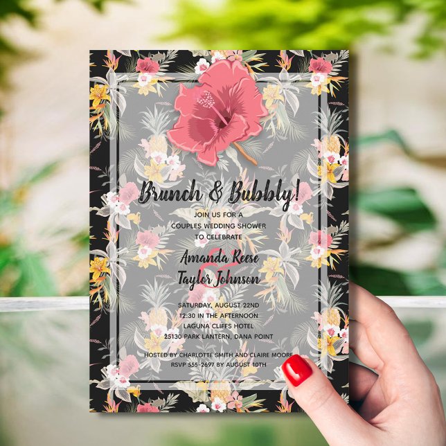 Pineapple Floral Couples Wedding Bridal Shower Invitation (Brunch and Bubbly Tropical Bridal Shower Invitations - INSTANT DOWNLOAD and/or PRINTED)