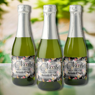Pineapple Floral on Black Mini Sparkling Wine Label