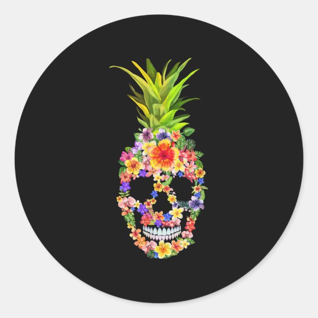 Pineapple Flower Shape Skull Tropical Summer Fruit Classic Round Sticker (Front)