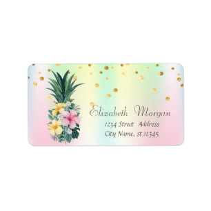 Pineapple Flowers Confetti Holographic Iridescent Label