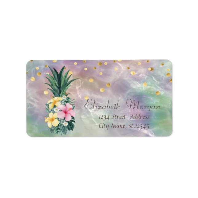 Pineapple Flowers Confetti Holographic Pearl Label (Front)