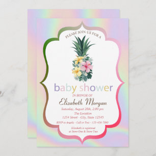 Pineapple Flowers Holographic Baby Shower Invitation