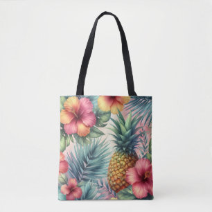 Pineapple & Flowers Pattern Tote Bag