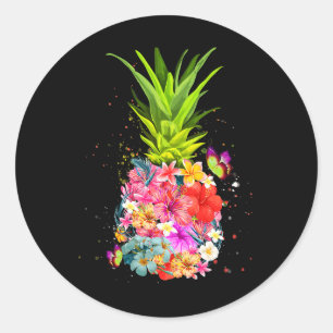 Pineapple Flowers Shirt Women Aloha Hawaii Vintage Classic Round Sticker