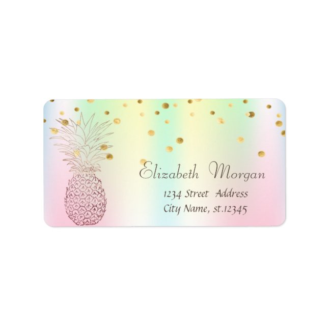 Pineapple Foil Confetti Holographic Iridescent Label (Front)