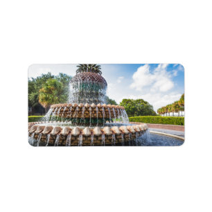 Pineapple Fountain in Charleston, SC Label