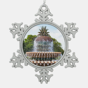 Pineapple Fountain in Charleston, SC Snowflake Pewter Christmas Ornament