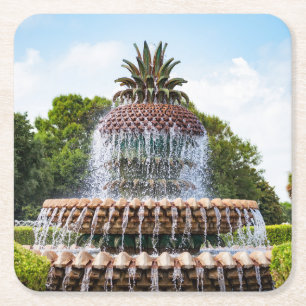 Pineapple Fountain in Charleston, SC Square Paper Coaster