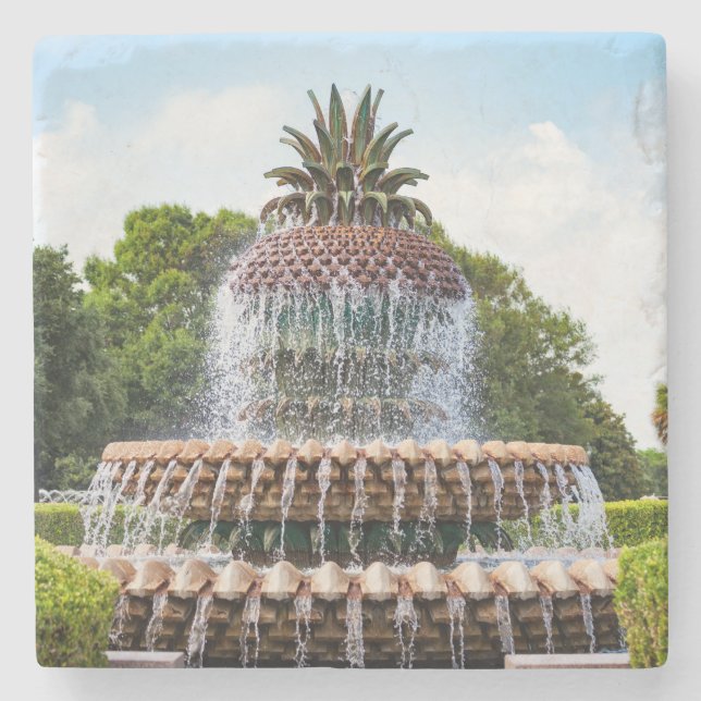 Pineapple Fountain in Charleston, SC Stone Coaster (Front)