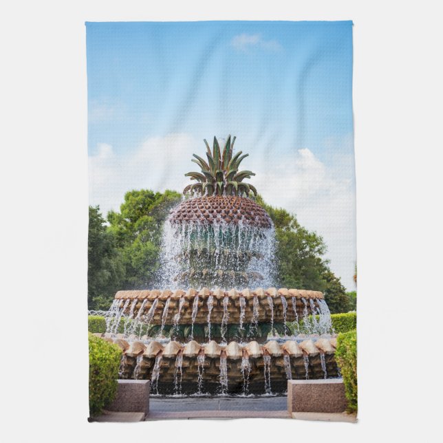 Pineapple Fountain in Charleston, SC Tea Towel (Vertical)