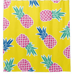 Pineapple Frenzy: Bright Cartoon Vintage. Shower Curtain