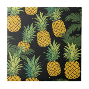 Pineapple Fruit Black Ceramic Tile