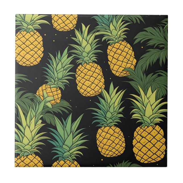 Pineapple Fruit Black Ceramic Tile (Front)