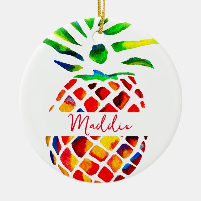 Pineapple fruit colourful pop art ceramic ornament (Front)