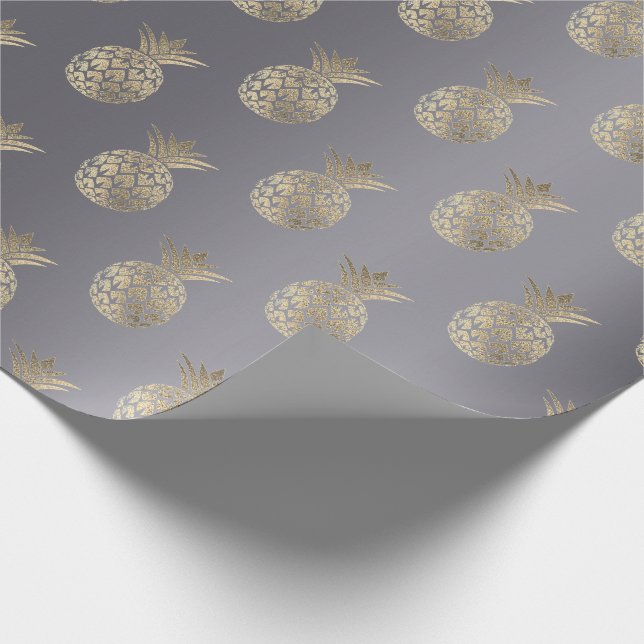Pineapple Fruit Faux Gold Tropic Summer Grey Grey Wrapping Paper (Corner)