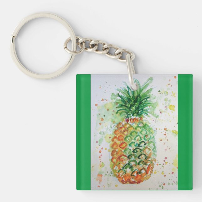 Pineapple Fruit Food Tropical Art Orange Lime Cute Key Ring (Front)