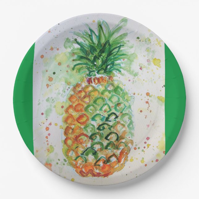 Pineapple Fruit Food Tropical Art Orange Lime Cute Paper Plate (Front)