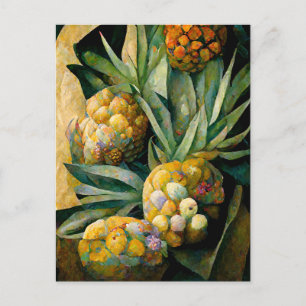 Pineapple fruit in abstract modern painting. postcard