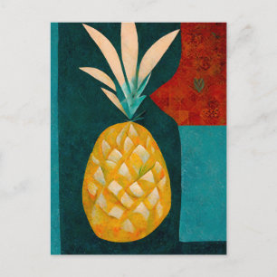 Pineapple fruit in abstract modern painting. postcard