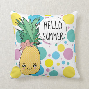 Pineapple Fruit Kawaii Hello Summer Circle Pattern Cushion