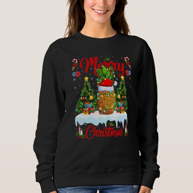 Pineapple Fruit Lights Xmas Tree Santa Pineapple C Sweatshirt (Front)