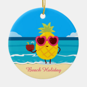Pineapple fruit on Beach Holiday Cute Colourful Ceramic Ornament