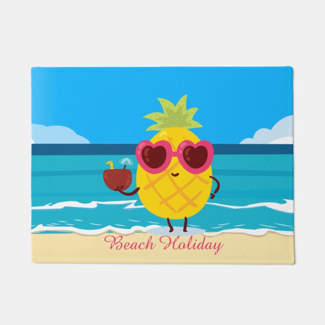 Pineapple fruit on Beach Holiday Cute Colourful Doormat (Front)