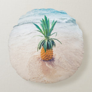 Pineapple fruit on beach shore in the morning round cushion