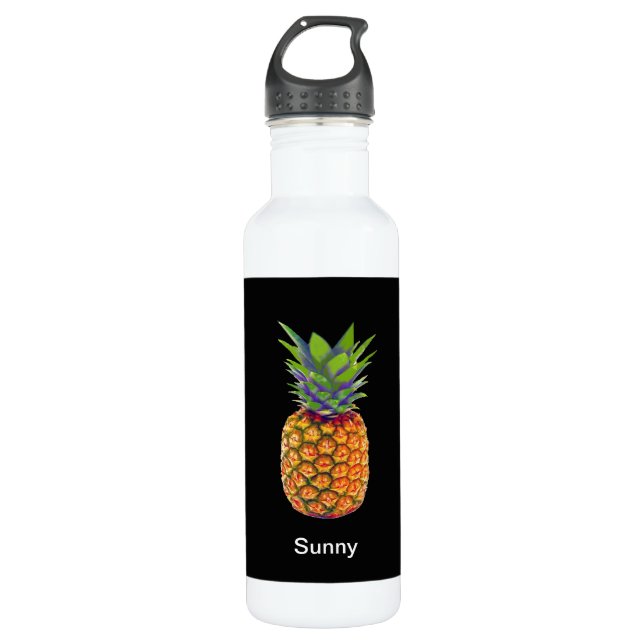 Pineapple Fruit on Black 710 Ml Water Bottle (Front)