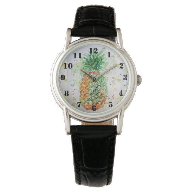 Pineapple Fruit Watercolor Orange Lime art  Watch (Front)