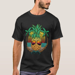 Pineapple Fruit With Sunglasses Summer Beach Palms T-Shirt