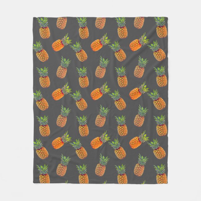 Pineapple Fruits on Grey Fleece Blanket (Front)