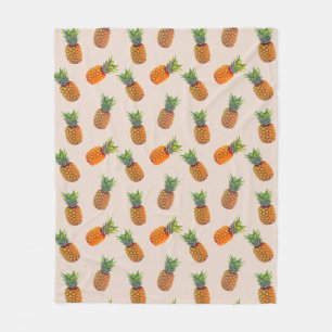 Pineapple Fruits on Light Beige Fleece Blanket