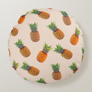 Pineapple Fruits on Light Beige Round Cushion