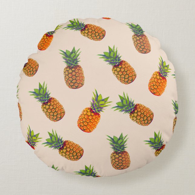 Pineapple Fruits on Light Beige Round Cushion (Front)