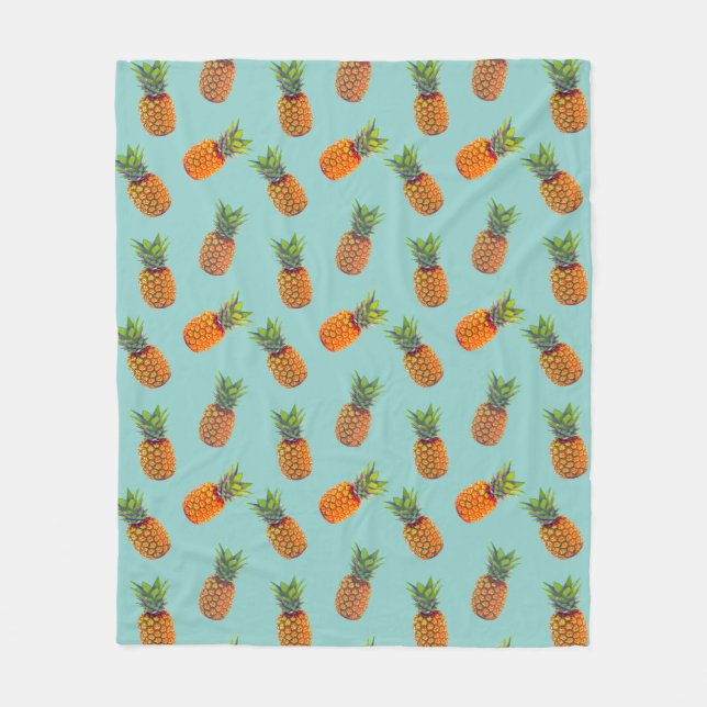 Pineapple Fruits on Teal Fleece Blanket (Front)