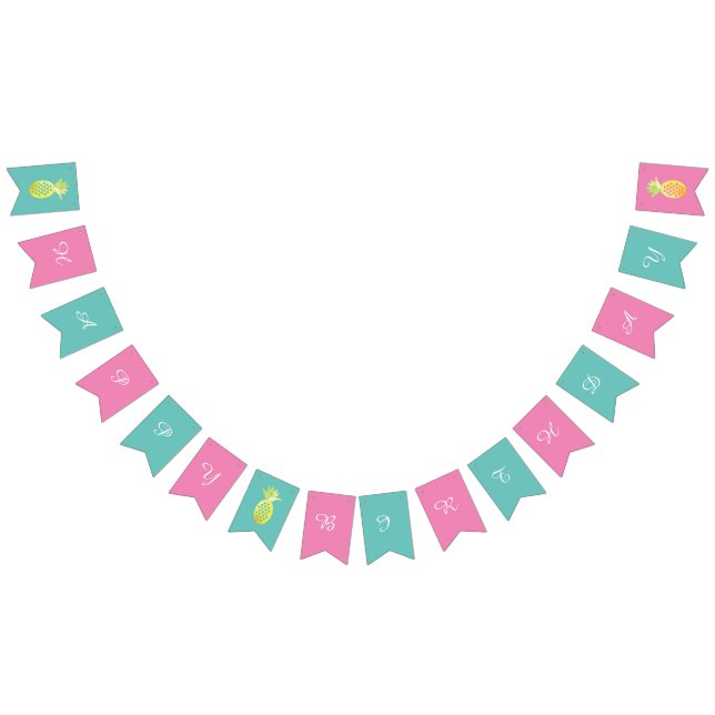 Pineapple Fruits Pink Happy Birthday Bunting Flags (All)