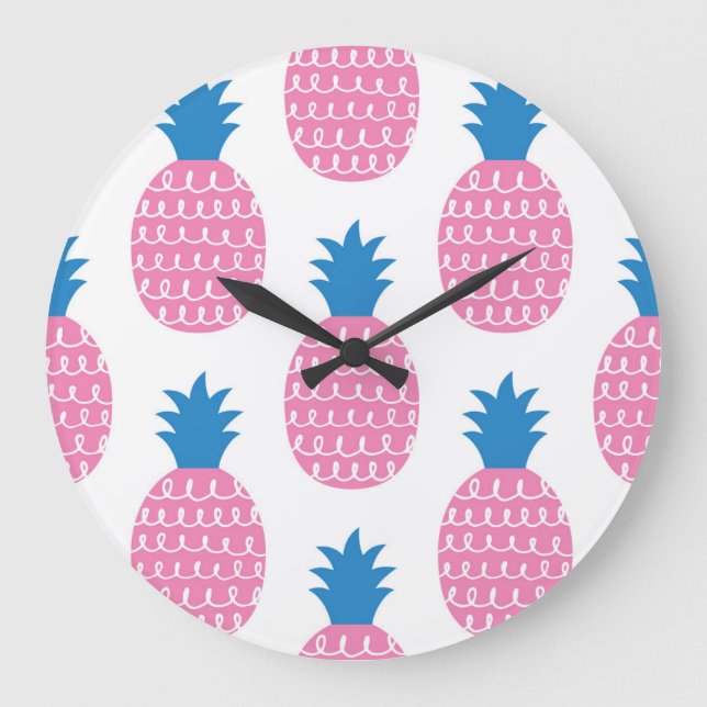 Pineapple Fun, Vintage Seamless Design. Large Clock (Front)