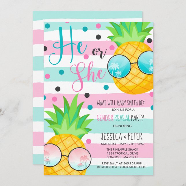 Pineapple Gender Reveal Invitation Hawaiian Reveal (Front/Back)