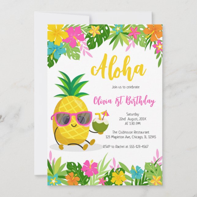 Pineapple Girl Birthday Aloha Hawaii Summer Invitation (Front)
