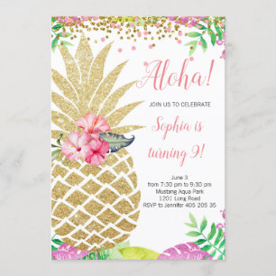 Pineapple Girl Birthday Aloha Hawaii Summer Invitation