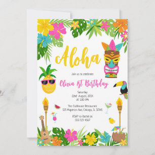 Pineapple Girl Birthday Aloha Hawaii Summer Invitation