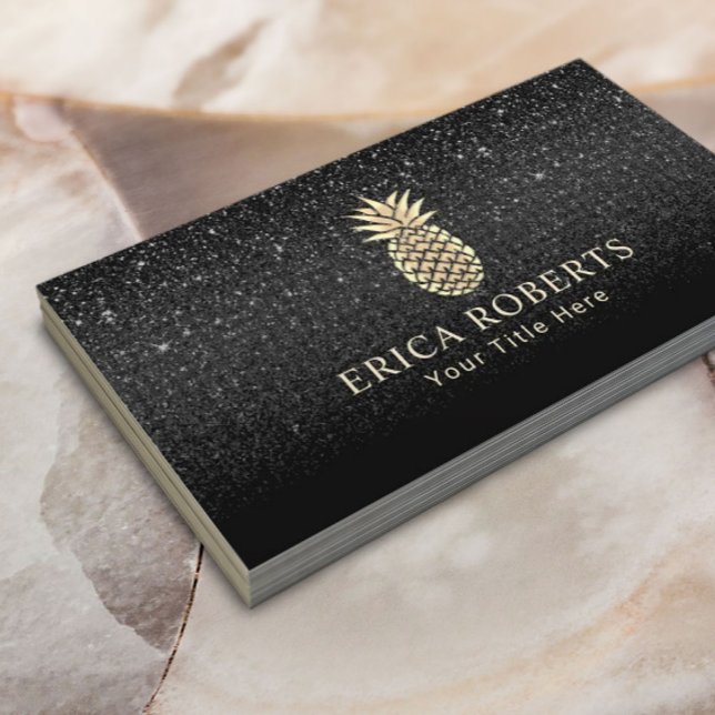Pineapple Gold Logo Modern Black Glitter Business Card (Creator Uploaded)