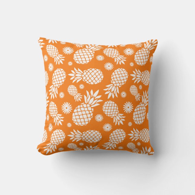 Pineapple graphic flowers tropical orange pillow (Front)