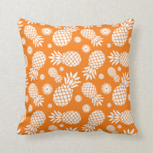 Pineapple graphic flowers tropical orange pillow