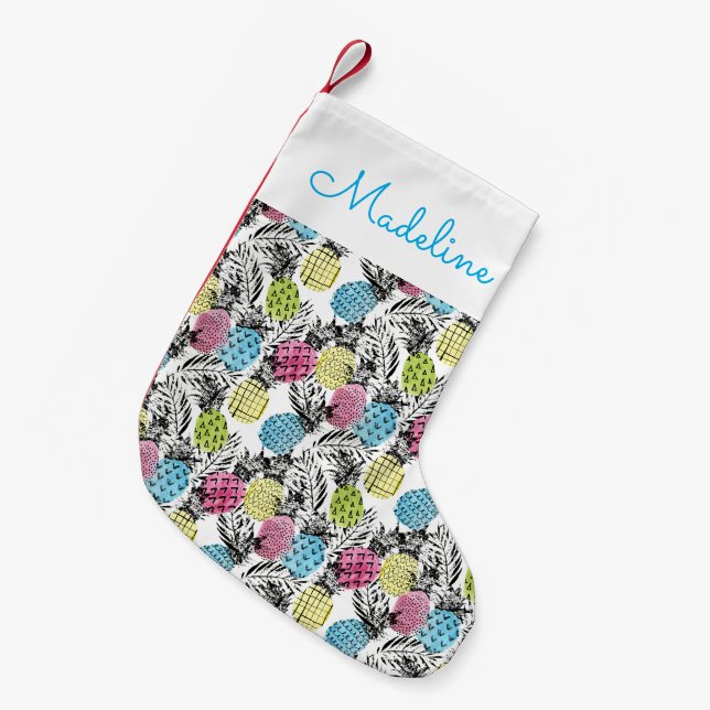 Pineapple Grunge Palms | Add Your Name Small Christmas Stocking (Front (Hanging))