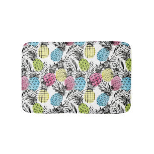 Pineapple Grunge Palms Bath Mat