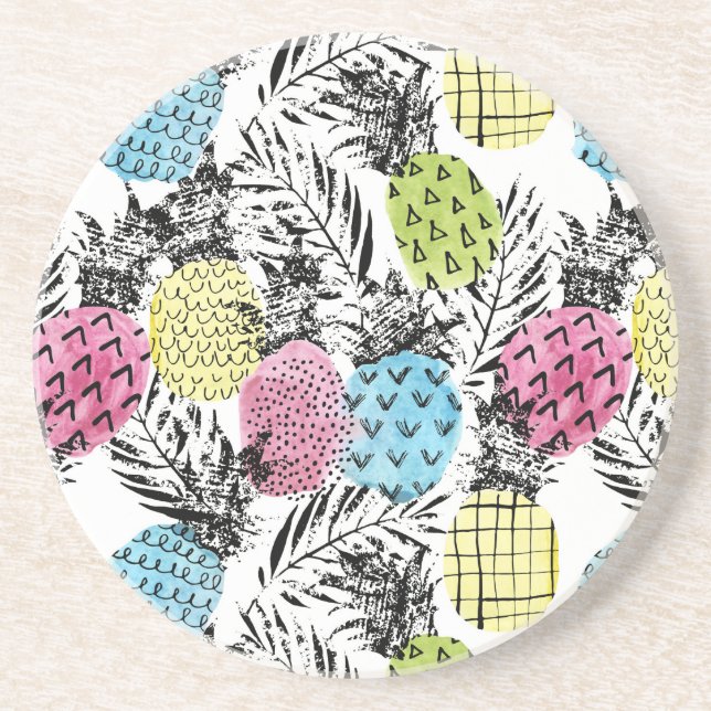 Pineapple Grunge Palms Coaster (Front)