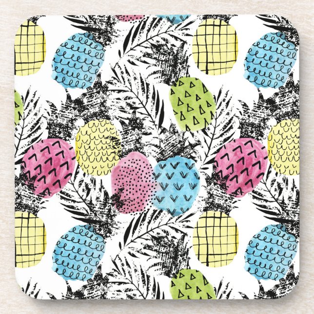 Pineapple Grunge Palms Coaster (Front)
